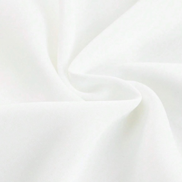 White Hidden Button Down Short Long Sleeve Pleated Details - Picture 11 of 12